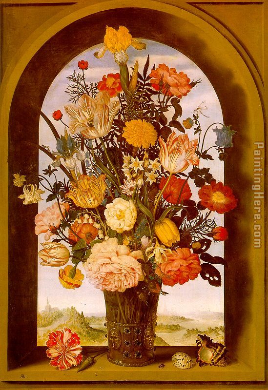 bosschaert Flower Vase in a Window Niche painting - Unknown Artist bosschaert Flower Vase in a Window Niche art painting